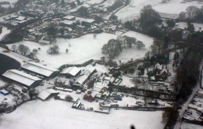 J Rayner & Sons Farm in the Snow, Horton, Aerial Photo 
